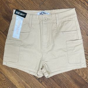 NEW High Rise Cargo Shorts Super Soft Tan Mini Size 3/26 Blue Savvy Branded